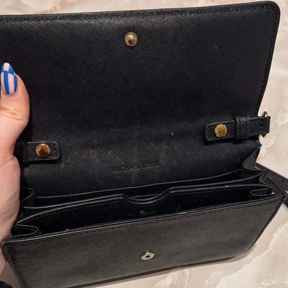 Michael Kors Black Leather Crossbody with Gold Chain Strap - Picture 2 of 6